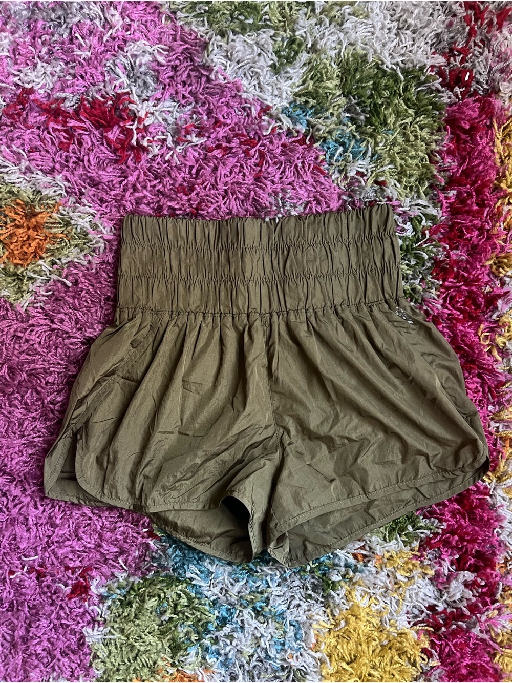 FP Movement by Free People Olive High-Rise Smocked Athletic Shorts